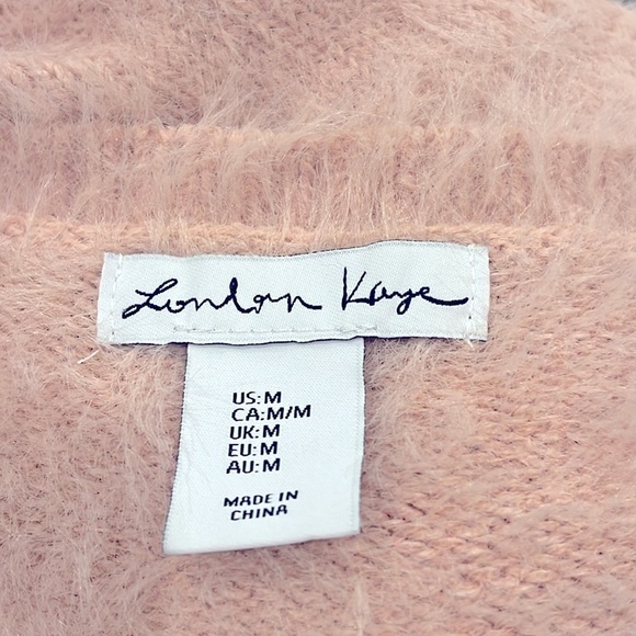 London Kaye Oversized Balloon Sleeve Sweater Size Medium Pink Eyelash knit - Picture 6 of 7